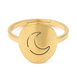 304 anello regolabile in acciaio inox, piatta e rotonda con la luna, oro, misura degli stati uniti 6 1/4 (16.7mm)