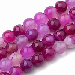 Dyed Natural Striped Agate/Banded Agate Round Bead Strands, Medium Violet Red, 10mm, Hole: 1mm, about 38pcs/strand, 14.9 inch