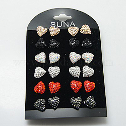 Austrian Crystal Star Ear Studs, with Sterling Silver Findings, Heart, Mixed Color, 14mm, Pin: 0.5mm