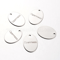 Spray Painted Stainless Steel Pendants, Oval with Word Openness, Stainless Steel Color, 30x22x1mm, Hole: 3mm