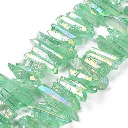 Fili di perline di punti di cristallo di quarzo naturale, tinto, pepite, acquamarina media, 15~30x4~8x4~7mm, Foro: 1 mm, 8 pollice