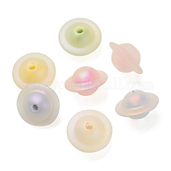Placage uv transparent perles acryliques irisées arc-en-ciel, mat, Perle en bourrelet, forme de soucoupe, couleur mixte, 17.5x11mm, Trou: 3mm