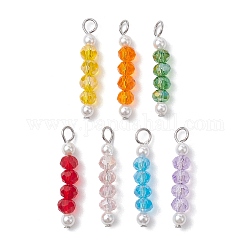 7 pièces pendentifs en perles de verre et de coquille ronde de 7 couleurs, avec boucles en 304 acier inoxydable, couleur mixte, 23.5~24x4~4.5mm, Trou: 2.2~2.5mm, 1 pc / couleur