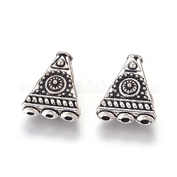 Tibetan Style Alloy Beads, Triangle, 4-Holes, Antique Silver, Cadmium Free & Nickel Free & Lead Free, 17x14x6mm, Hole: 1.6mm and 1.8mm