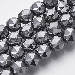 Fili di perline di pietra terahertz, perline rotonde con taglio a stella, sfaccettato, 6mm, Foro: 0.8 mm, circa 69pcs/filo, 14.96 pollice (38 cm)