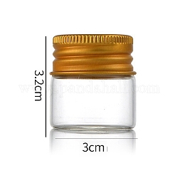 Botellas de vidrio transparente contenedores de abalorios, tubos de almacenamiento de cuentas con tapa de rosca y tapa de aluminio, columna, dorado, 3x3 cm, capacidad: 12ml (0.41fl. oz)