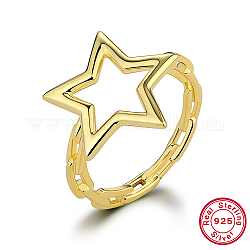 925 anillo de dedo de plata de ley, estrella hueca, real 18k chapado en oro, diámetro interior: 17 mm