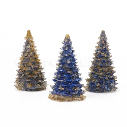 Décorations d'affichage à la maison lapis lazuli naturel, avec résine et poudre scintillante, arbre de Noël, 92x52mm