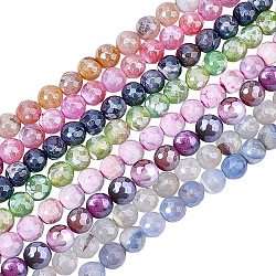 Olycraft 160 pz 8 colori placca agata naturale perline fili, tinto, sfaccettato, lustro di perla placcato, tondo, colore misto, 8.5x7~8mm, Foro: 1.2 mm, 20 pz / colore