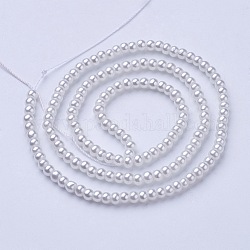 Abalorios de perla de vidrio, pearlized, redondo, blanco, tamaño: aproximamente 3~4 mm de diámetro, agujero: 1 mm, aproximamente 220~230 unidades / str