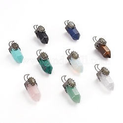 Natural & Synthetic Mixed Stone Pointed Big Pendants, with Gunmetal Tone Brass Pendant Bails and Natural Labradorite, Bullet, 52~54x20x22~23mm, Hole: 8x5mm