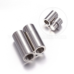 304 Stainless Steel Magnetic Clasps with Glue-in Ends, Column, Stainless Steel Color, 19x7mm, Hole: 5mm