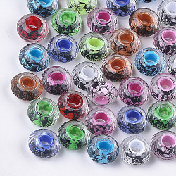 Perles européennes en alliage, Perles avec un grand trou   , facette, rondelle, motif de fleur, couleur mixte, 14x8mm, Trou: 4.5~5mm