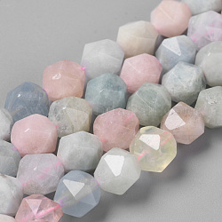 Natural Morganite Beads Strands, Star Cut Round Beads, Faceted, 9.5~10x9mm, Hole: 1.5mm, about 37~39pcs/strand, 14.9 inch