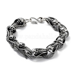 Bracelets à maillons serpent en alliage rétro pour femmes et hommes, argent antique, 8-5/8 pouce (22 cm)
