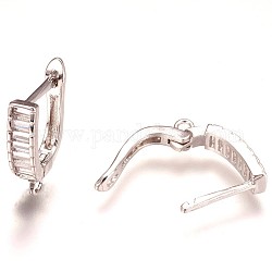 Accessoires de boucles d'oreilles en laiton de micro pavé zircone cubique, Boucles d'oreilles créoles avec fermeture à loquet, platine, 18x13x4mm, Trou: 1.5mm, pin: 1x1.4 mm