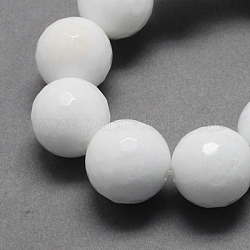 Chapelets de perles de jade naturel, teinte, facette, ronde, blanc, 14mm, Trou: 2mm, 28 pcs / chapelet, 14.6 pouce