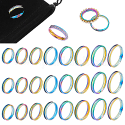 Unicraftale 201 anillo de dedo acanalado de acero inoxidable para mujeres y hombres, color del arco iris, 4mm, Tamaño de EE. UU. 5 ~ Tamaño de EE. UU. 14 (15.9~23 mm), 8 estilo, 3 piezas / style, 24 pcs