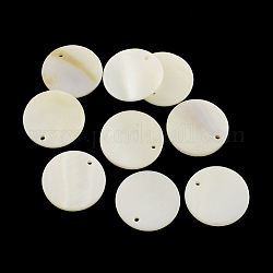 Freshwater Shell Flat Round Charms, Old Lace, 15~16x2~3mm, Hole: 1~2mm