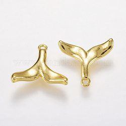 Encantos de latón, colgantes de forma de cola de ballena, dorado, 13x14x2mm, agujero: 0.5 mm