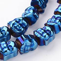 Buddha tête electroplate non-magnétiques brins de perles d'hématite synthétique, bleu plaqué, 7x8x5mm, Trou: 1mm, Environ 54 pcs/chapelet, 15.74 pouce