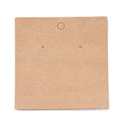 Cartes d'affichage de boucle d'oreille en papier kraft vierge, carrée, burlywood, 8x8x0.05 cm, Trou: 1.5mm