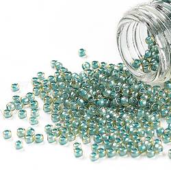 Toho perles de rocaille rondes, Perles de rocaille japonais, (953) couleur intérieure jonquil / doublée turquoise, 11/0, 2.2mm, Trou: 0.8mm, environ 5555 pcs/50 g