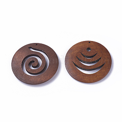 Wood Big Pendants, Flat Round, Dyed, Saddle Brown, 48.5~50x4.5~5mm, Hole: 1.2~1.5mm