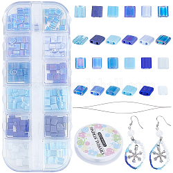 Creatcabin diy kit de fabricación de pulseras de azulejos, incluyendo cuentas miyuki tila, agujas de abalorios de ojos grandes, hilo elástico, azul, abalorios: 5x5x1.9 mm, agujero: 0.8 mm, 240 PC / sistema