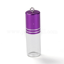 Parfümflaschenanhänger aus transparentem Glas, mit Messing-Schraubverschlussflasche, lila, 53x15.5 mm, Bohrung: 2 mm, Kapazität: 3 ml (0.10 fl. oz)