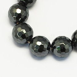 Non-magnetic Synthetic Hematite Beads Strands, Grade A, Faceted, Round, Black, 12mm, Hole: 1.5mm