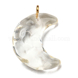 Transparent Resin Moon Pendants, Crescent Moon Charms with Light Gold Plated Iron Loops, Clear, 28x20x9.5mm, Hole: 1.8mm