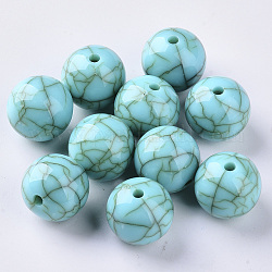 Perles acryliques, style de turquoise d'imitation, ronde, turquoise foncé, 10x9.5mm, Trou: 1.5mm, environ 877 pcs/500 g