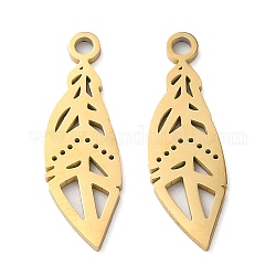 304 Stainless Steel Pendants, Manual Polishing, Leaf Charms, Golden, 20x6.5x1mm, Hole: 1.6mm
