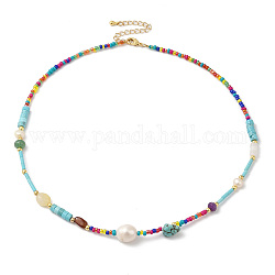 Collier de perles de rocaille de turquoise naturelle et de perles et de verre pour les femmes, sans cadmium et sans plomb, colorées, 15.71 pouce (39.9 cm)