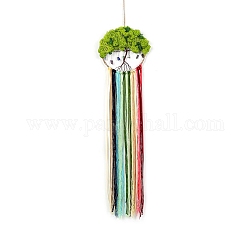 Flat Round with Tree of Life Gemstone Chips Pendant Decorations, with Iron Ring and Cotton Thread Tassel for Home, Car Interior Ornaments, Yellow Green, 880x200mm