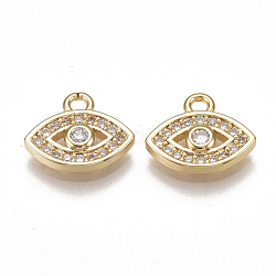 Brass Micro Pave Cubic Zirconia Charms, Nickel Free, Real 18K Gold Plated, Eye, Clear, 9x11x2mm, Hole: 1.5mm