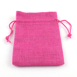 Buste con coulisse in sacchetti di imballaggio in tela imitazione poliestere, rosa intenso, 23x17cm