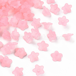 Transparent Acrylic Beads, Flower, Frosted, Pink, 10x5mm, Hole: 1mm, about 420pcs/50g