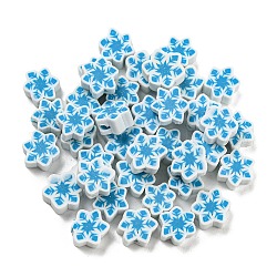 Perles en pâte polymère manuel, flocon de neige, bleu profond du ciel, 8.5x9.5x4mm, Trou: 1.6mm