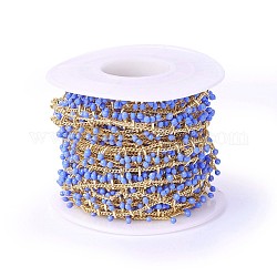 Handmade Enamel Beaded Chains, with Brass Curb Chains, Soldered, with Spool, Long-Lasting Plated, Real 18K Gold Plated, Cornflower Blue, 5.5x1.5~2mm, about 32.8 Feet(10m)/roll