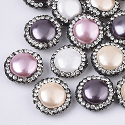 Shell-Perlen, mit Polymer-Tonstrahl und Kristall-Strassen, Flachrund, Mischfarbe, 15~15.5x7~7.5 mm, Loch: 0.9~-1mm