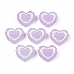 Transparent Acrylic Beads, with Enamel, Frosted, Heart, Lilac, 19x22x7mm, Hole: 3mm