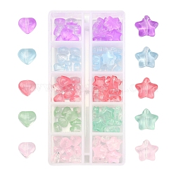 100pcs 10 perles de verre transparentes peintes à la bombe, imitation gelée, étoiles & coeur, couleur mixte, 6x6x4mm, Trou: 0.9mm, 8x8x4mm, Trou: 0.8~1mm, 10 pièces / style
