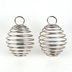 304 Stainless Steel Wire Pendant, Spiral Bead Cage Pendants, Stainless Steel Color, 29x20.5x20.5mm, Hole: 6mm