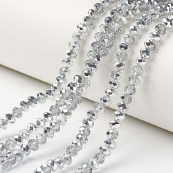 Placcare trasparente perle di vetro fili, mezzo argento placcato, sfaccettato, rondelle, chiaro, 10x8mm, Foro: 1 mm, circa 62pcs/filo, 22.05 pollice (56 cm)
