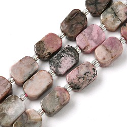 Chapelets de perles en rhodonite naturelle, avec des perles de rocaille, rectangle, 11.5~12.5x7.5~10x5~6.5mm, Trou: 0.8~0.9mm, Environ 13 pcs/chapelet, 7.68~8.07 pouce (19.5~20.5 cm)