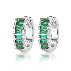 Серьги-кольца с кубическим цирконием, 925 женские серьги из стерлингового серебра с родиевым покрытием, со штампом s925, платина, средний морской зеленый, 10x3 мм