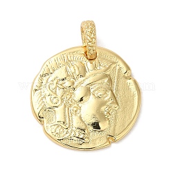 Brass Pendants, Long-Lasting Plated, Cadmium Free & Lead Free, Flat Round with Human Charm, Golden, 18x2mm, Hole: 5x2.4mm
