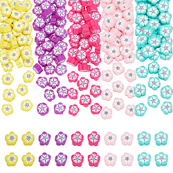 PandaHall 5 Colors Flower Clay Beads, 200pcs Blossom Heishi Beads Pastel Spacer Beads Loose Beads 9mm for Handmade Jewelry Bracelet Necklace and Craft Making, Hole 1.2mm